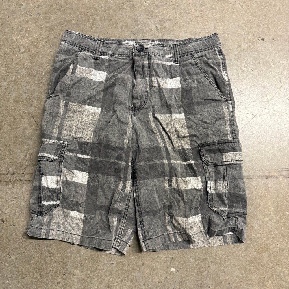 Surplus Mens Plaid Cargo Shorts Grey White Size 34 Casual Outdoor Pockets 2088